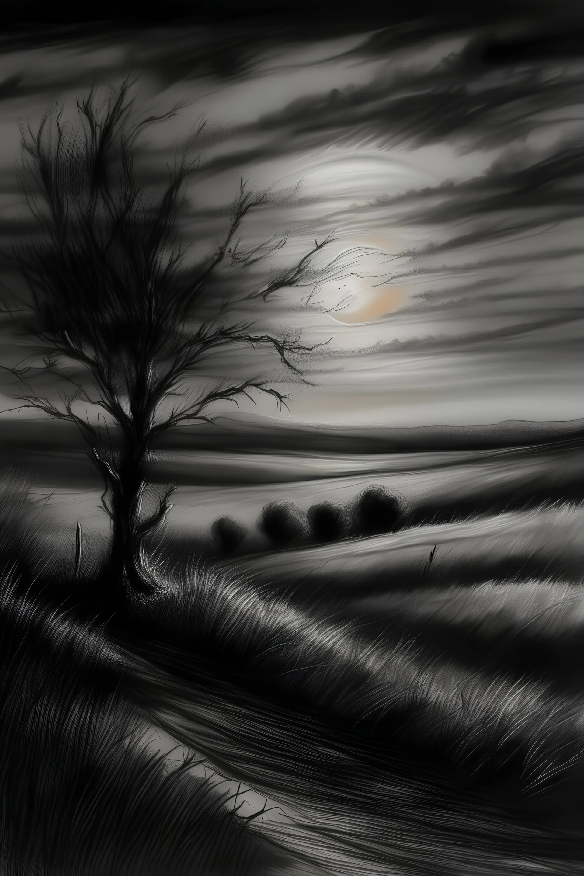 charcoal painting sunset