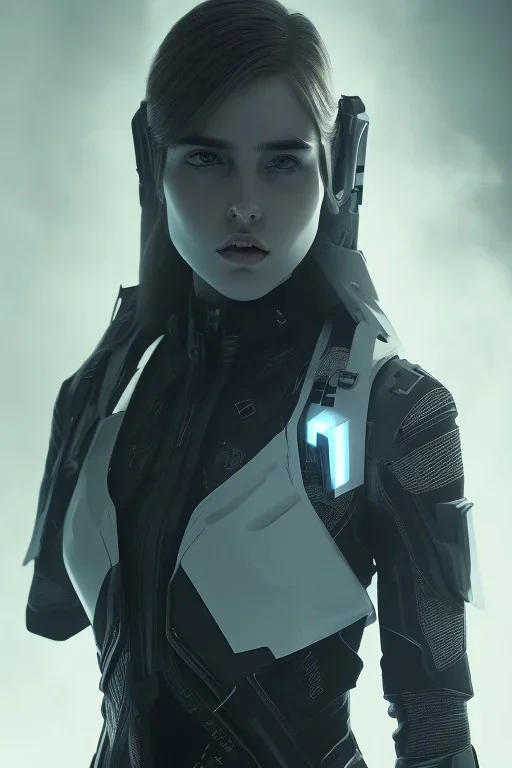 All Black suit Ana de Armas soldier, ghost, wearing high tech mask, white smoke, dark, rage, sorrow, high definition, ultra 8 k, volumetric lighting, blue fire, fog