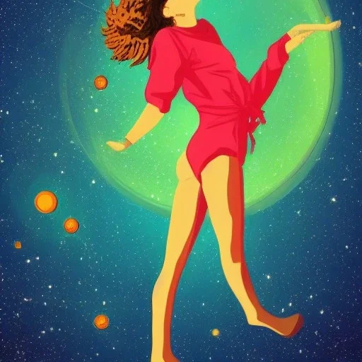 Woman Young wild and free floating thru space