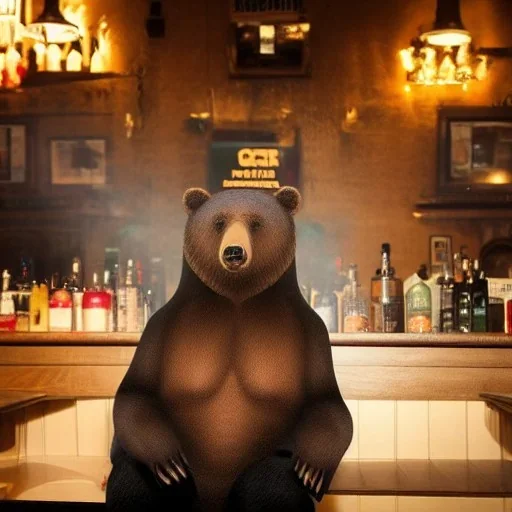 Bear smoking in a bar