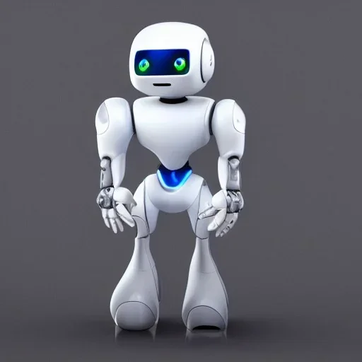 A 4k hd Foto of a small, nice and cute looking, human communications robot infront of a clean background.