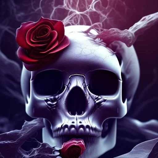 Cracked Skull and red rose, marble texture, dark, fantasy art, shallow depth of field, macro lens, unreal engine 5, ultra detailed,8k, HDR, hyperphotorealistic, bone, set in fire