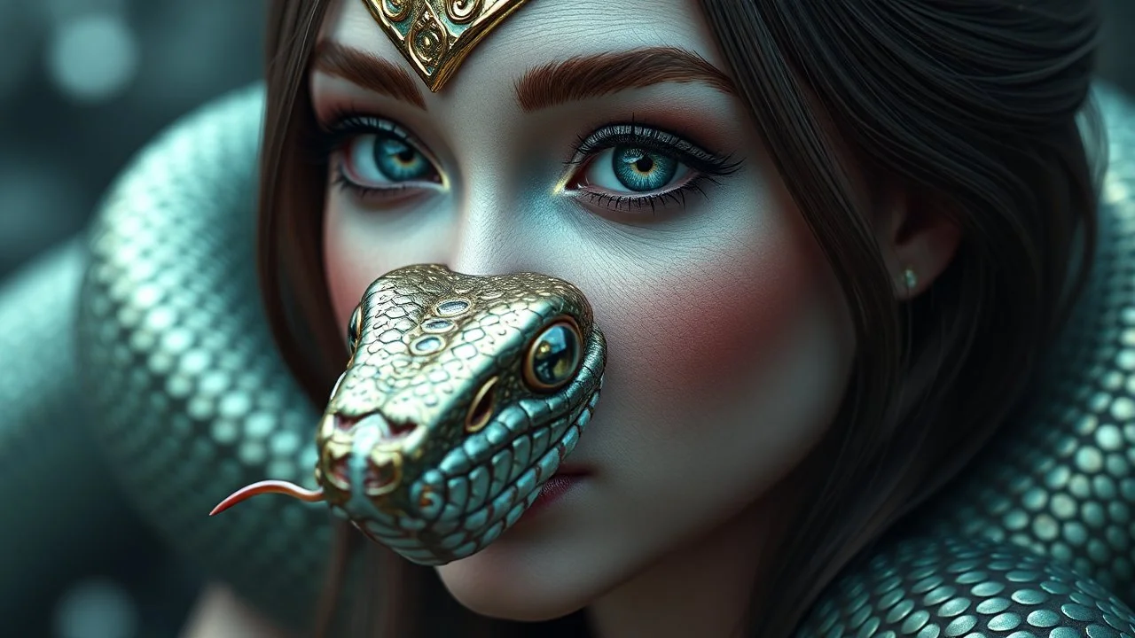 Aquatic Fairy female snake ,octane render, 8k, high detail, android, portrait, metallic