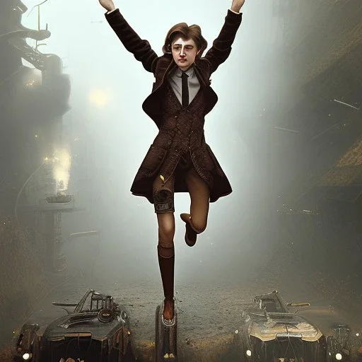 steampunk, person jumping for joy, full-body