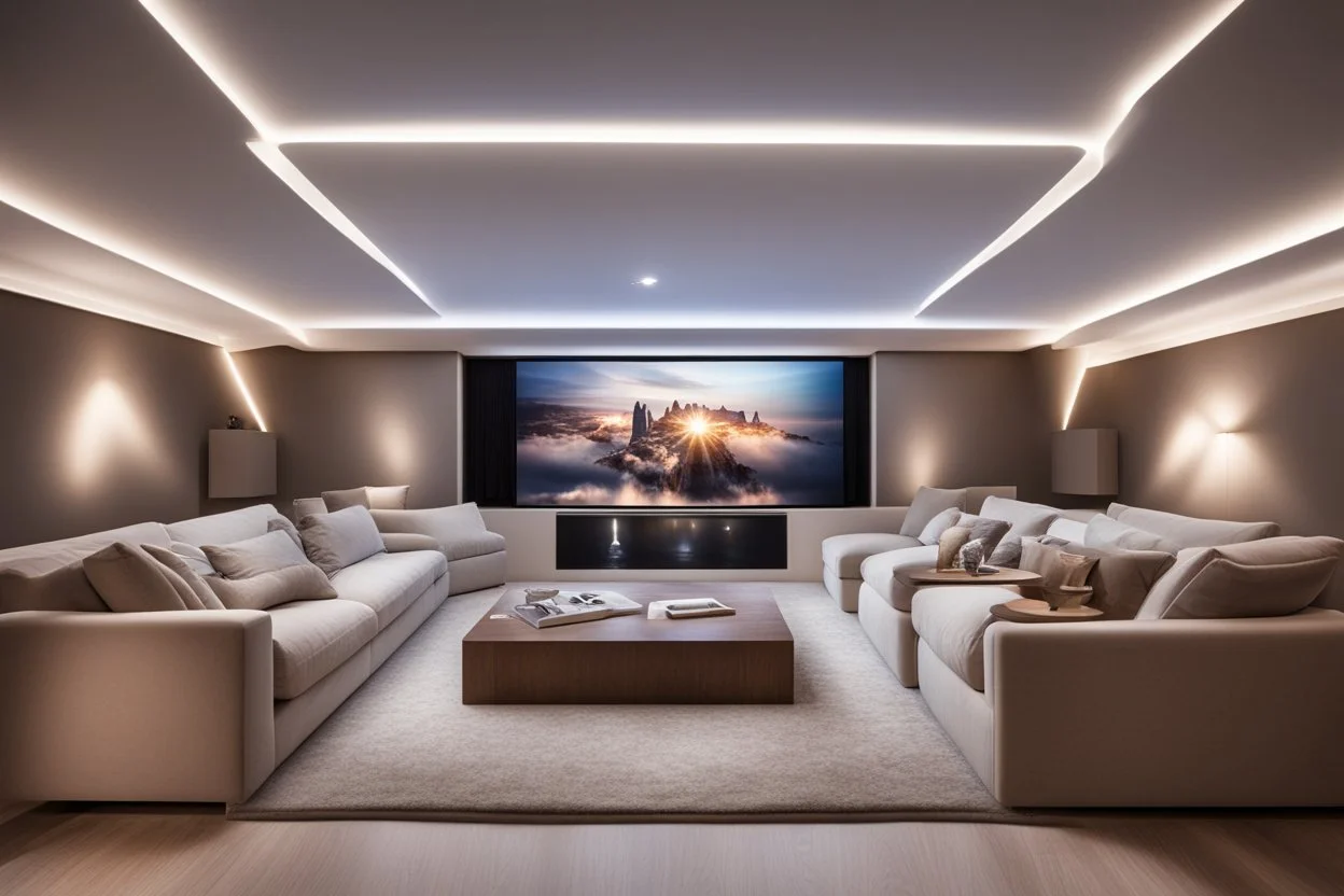 home cinema room with LED lighting in the walls make sure the room is completely symmetrical