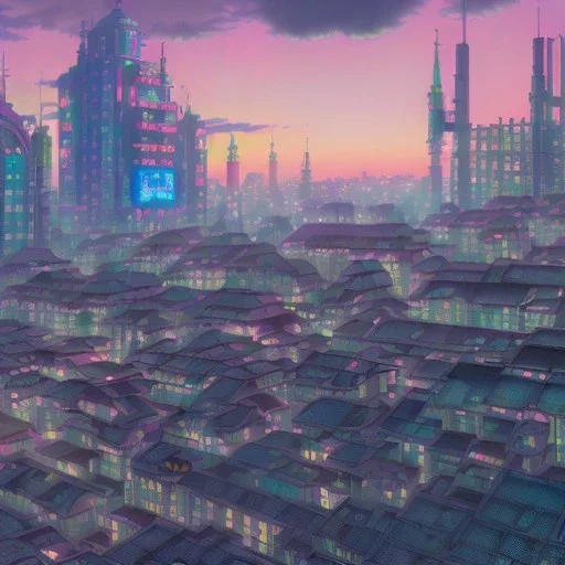 Cyberpunk futuristic Megacity ,Neogothic architecture, uphill Road,detailed facades,detailed painting, 8K resolution,German noir,matte painting,felix kelly,biopunk,trieste