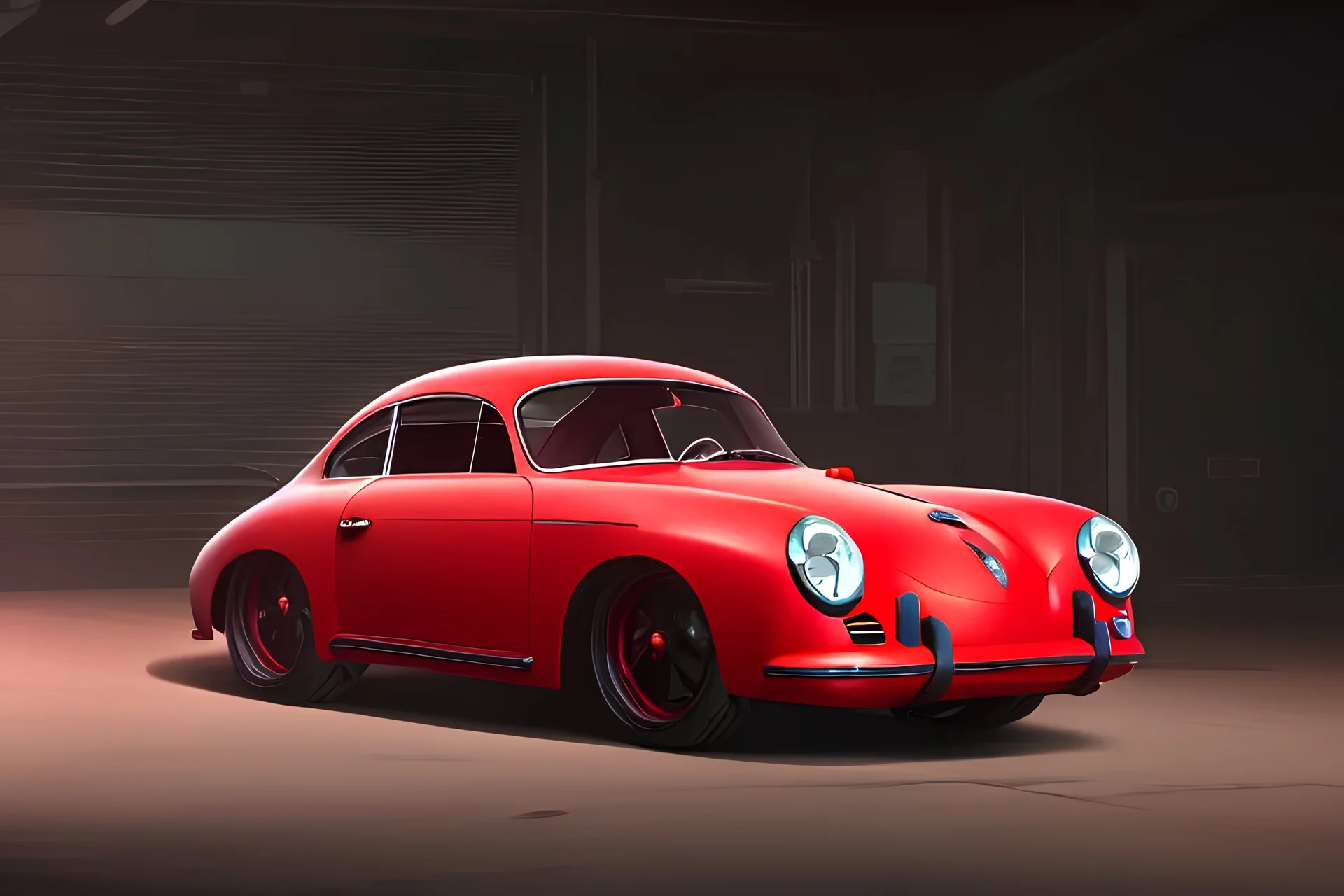 porsche 356 outlaw, garage interior background, global illumination, curvature shader, hdr, uhd, 8k, by emory motorsports