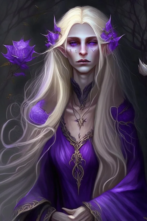 Nydora, is a powerful necromancer, she was once a very beautiful blonde elf, and much beauty remains, but she walks with an unnatural air about her and smells sweetly of rosebuds. She is clothed in purple and black robes and has long blonde hair and fine elven features