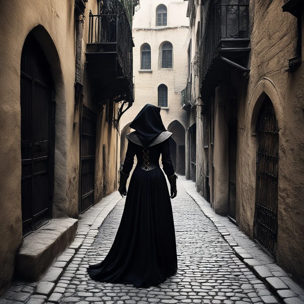 She moves with silent grace through the winding alleyways of the medieval city, a master of the arts of thieves and illusion. Clad in dark garb that blends seamlessly with the shadows, her eyes gleam with a hunger for novelty and adventure. The city is her playground, its secrets and treasures ripe for the taking. The cobblestone streets echo with the sounds of revelry and commerce, but she remains unseen, a phantom slipping through the cracks of society.