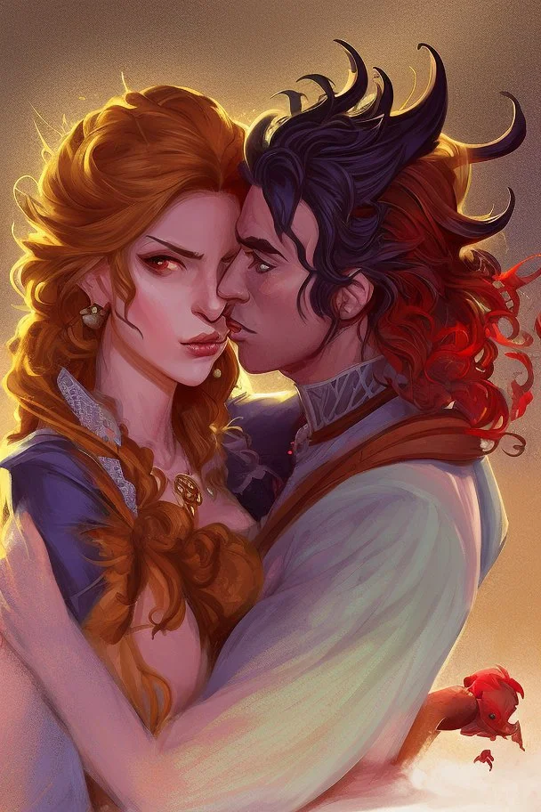 A couple from the dnd game curse of Strahd kissing, lips against lips