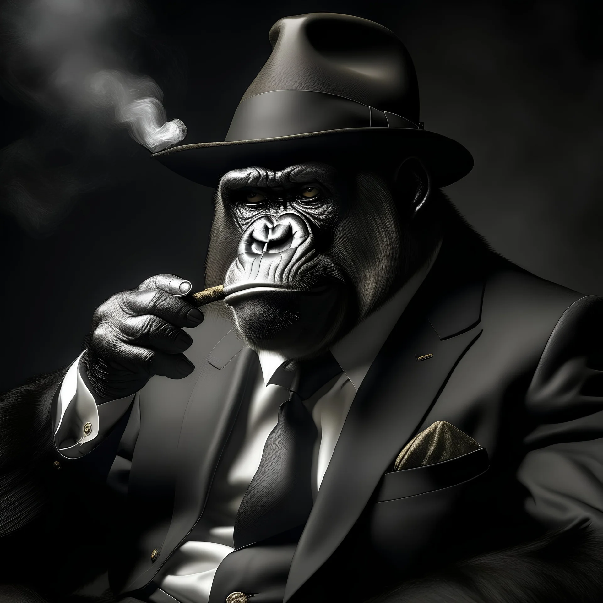 a gorilla that joined the mafia, smoking a cigar