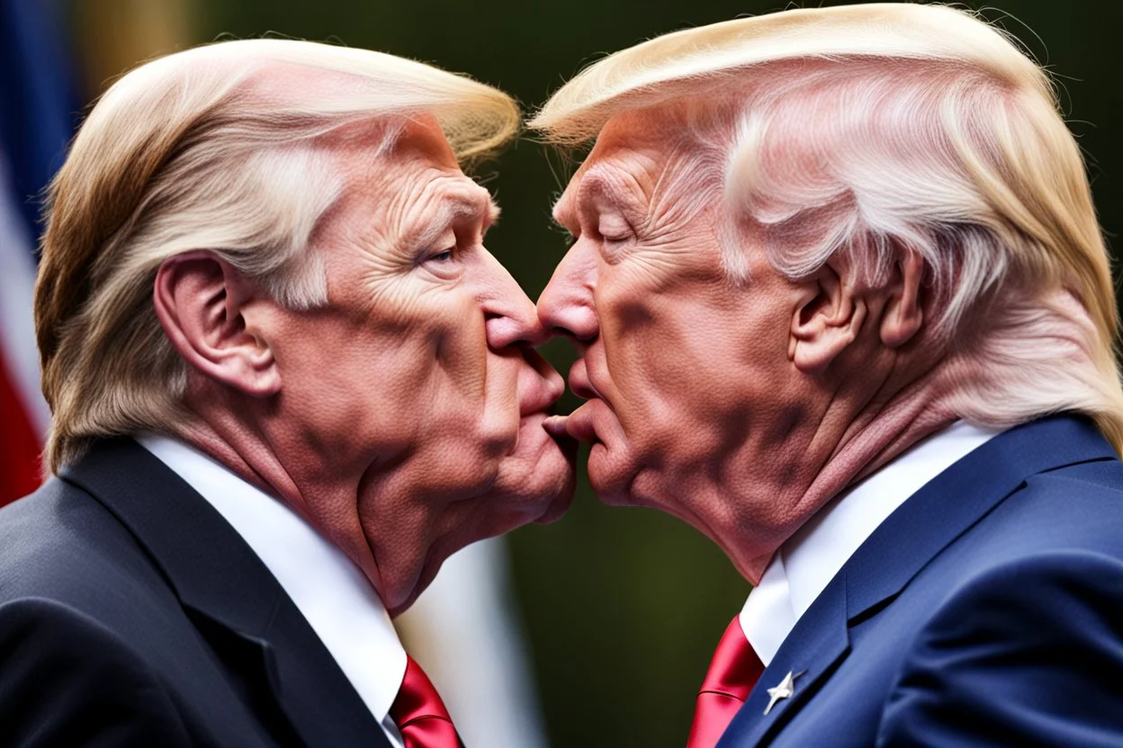 Foto leidenschaftlicher Kuss zwischen Vladimir Putin und Donald Trump