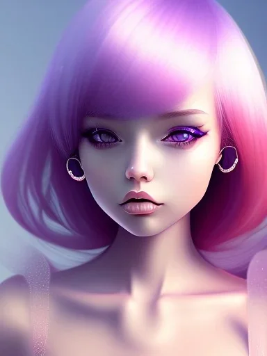 kawaii girl, purple hair, cute, semirealistic