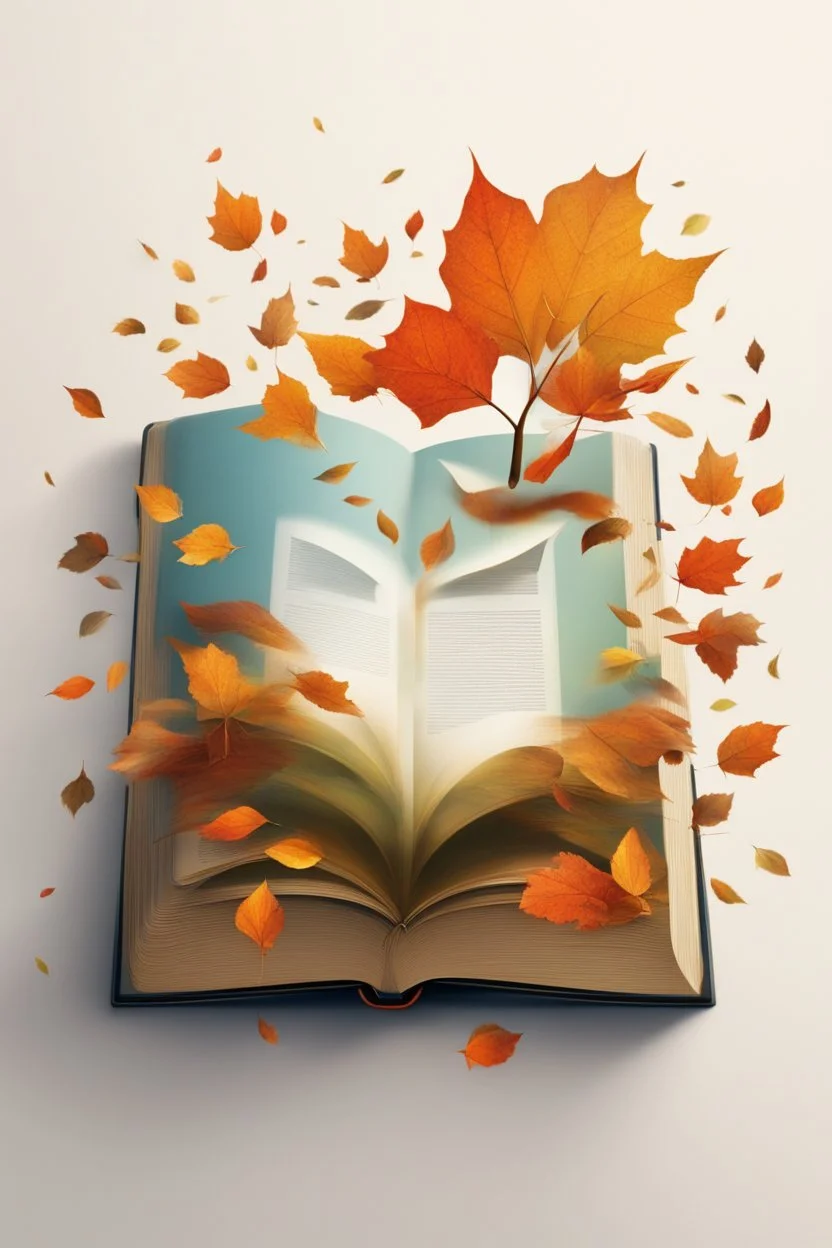 square logo , landscape with leaf fall, flying leaves in the book