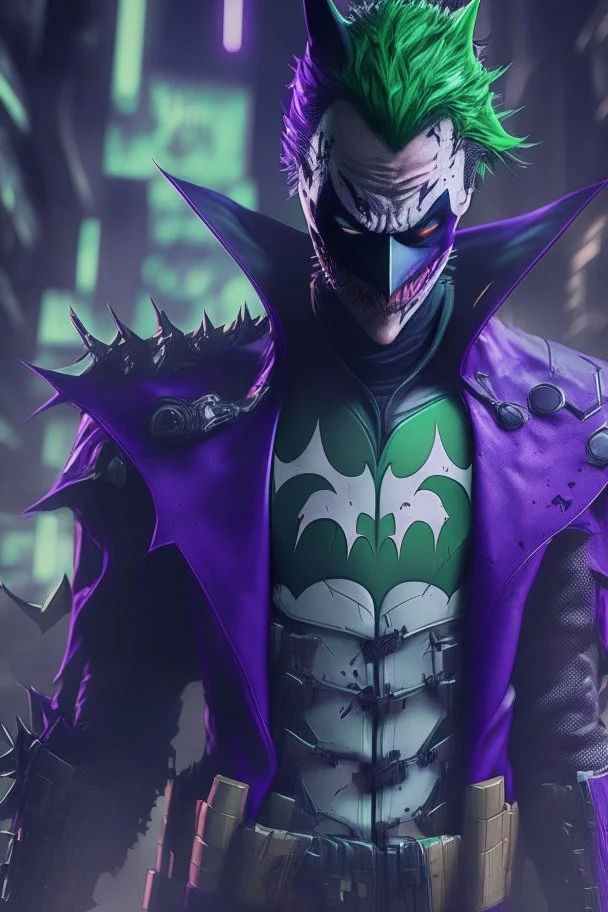 the joker in a full ninja suit, anime style, depth of field, nvidia graphics, lightrays, trending art