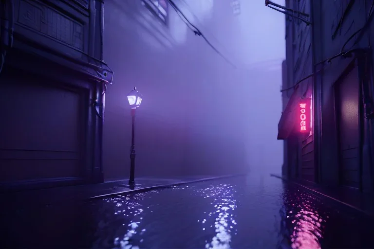 cinematic, night, Tokyo, dark, fog, high definition, blue neon lights, blender 3d