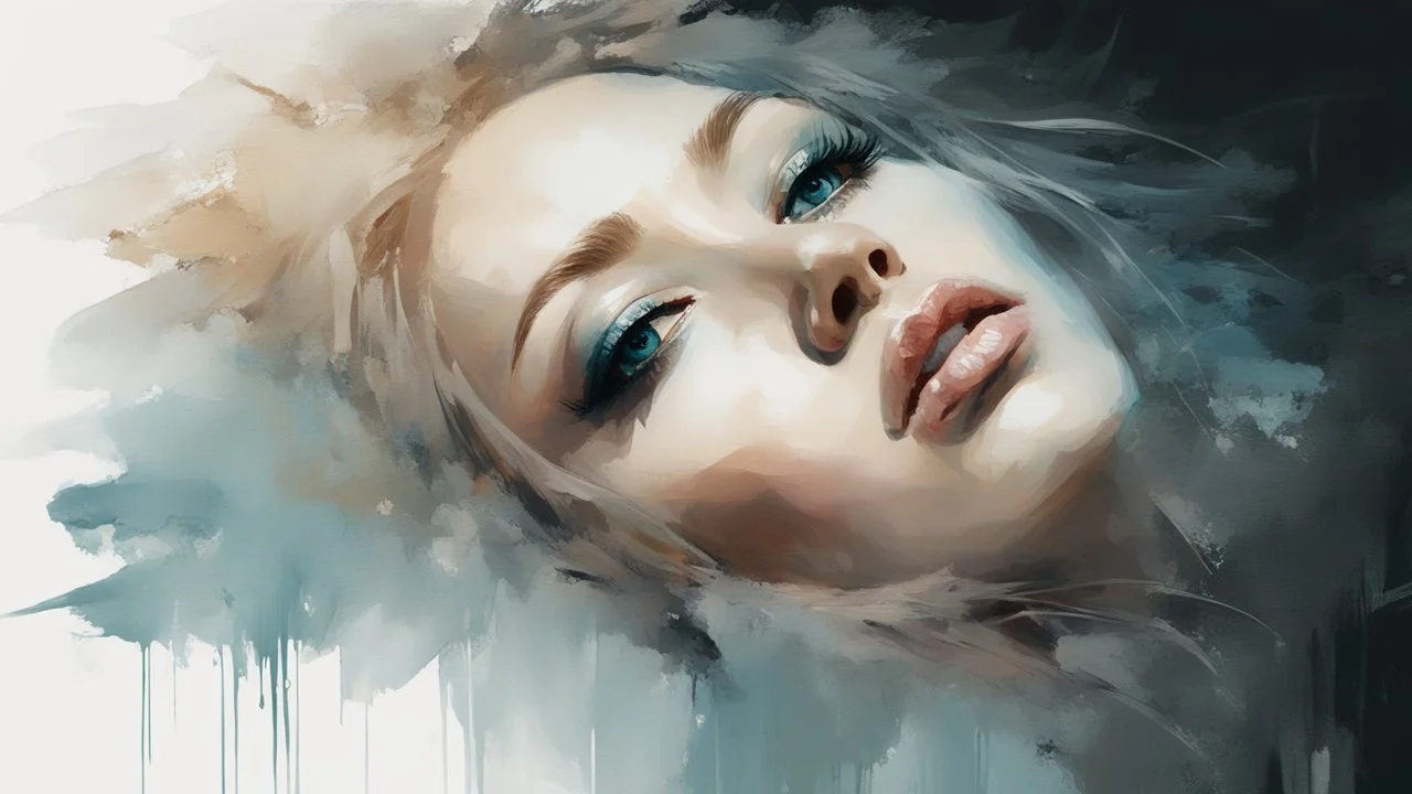 Ice goddess of love, sexy :: digital matt painting with rough paint strokes by Jeremy Mann + Carne Griffiths + Leonid Afremov, black canvas