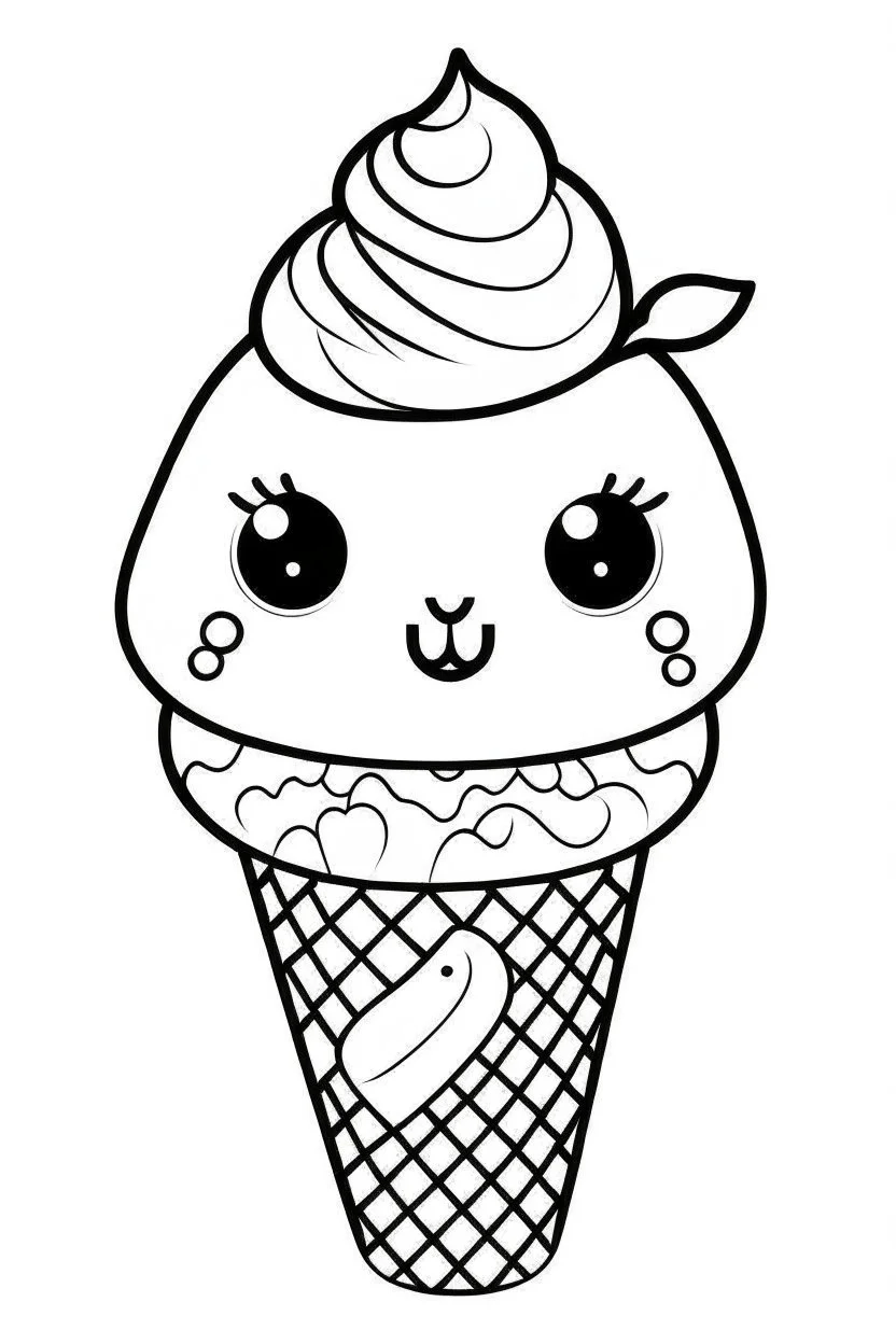 outline art for cute Ice cream cone coloring pages with sitch, white background, Sketch style, full body, only use outline, toddlers style, clean line art, white background, no shadows and clear and well outlined.