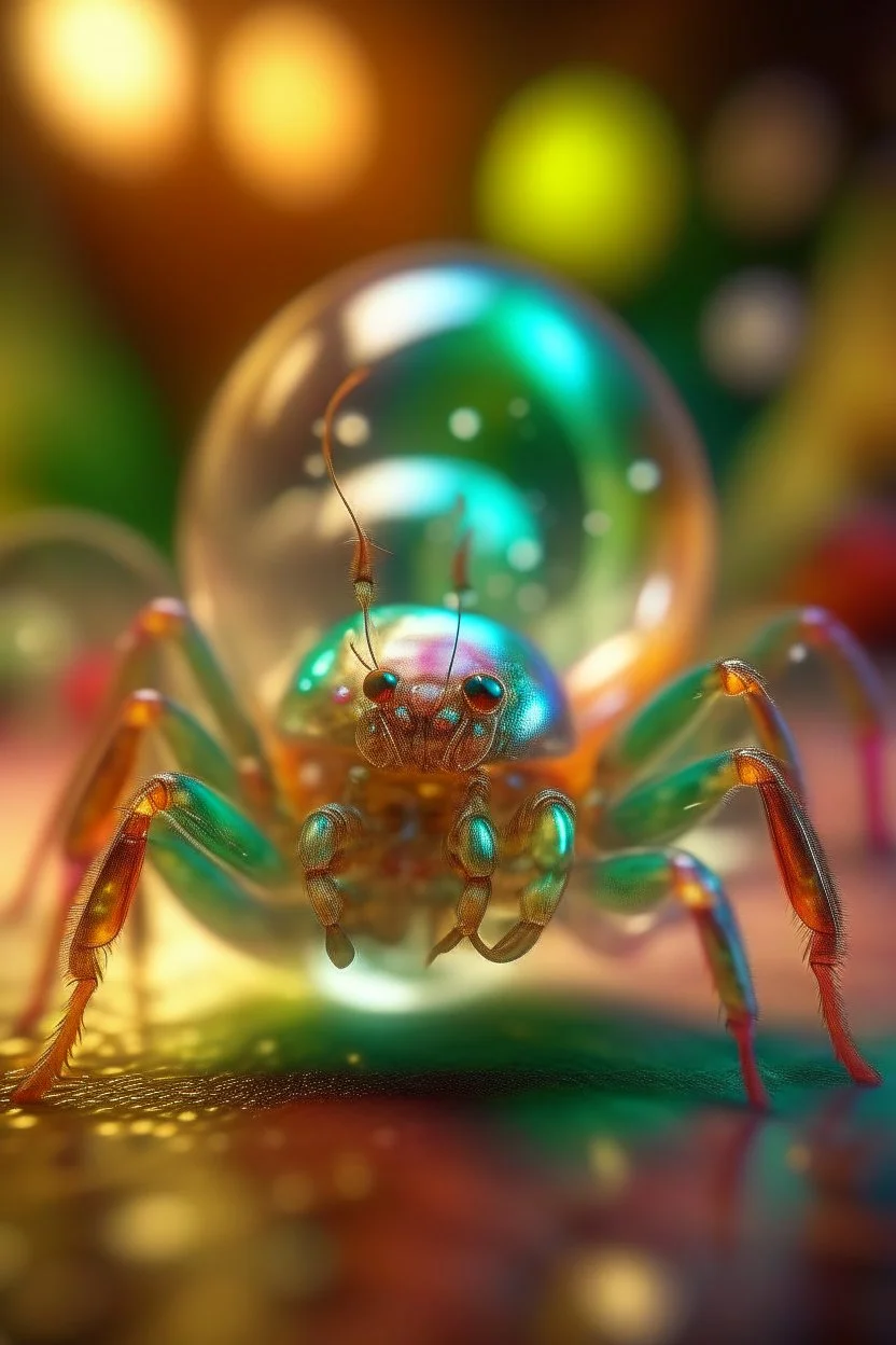 portrait of transparent slimy alien lobster bugs, smiling with beautiful shiny hair, each inside a pile of transparent jelly bubbles of weird colors, disco egg made of small mirror, light rayz, feast table ,shot on Hasselblad h6d-400c, zeiss prime lens, bokeh like f/0.8, tilt-shift lens 8k, high detail, smooth render, down-light, unreal engine, prize winning