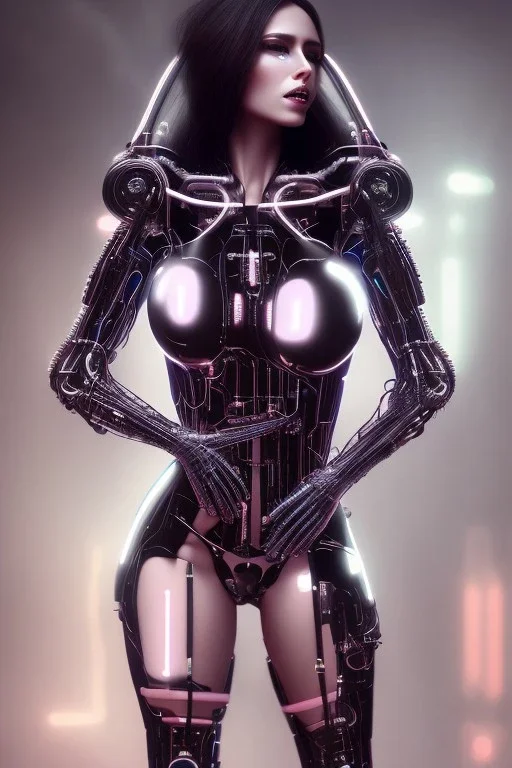 cyberpunk, black latex body, women, body portrai, big boobs, highlight eyes perfect, skin, tron, cyborg, perfekt sexy, real, dream, hr giger