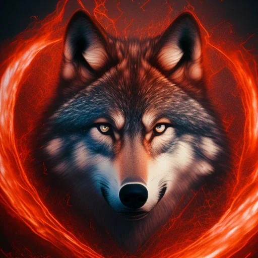 Wolf, red, fire, lava, 8K, dramatic lighting, masterpiece, expert, sharp focus, portrait frame