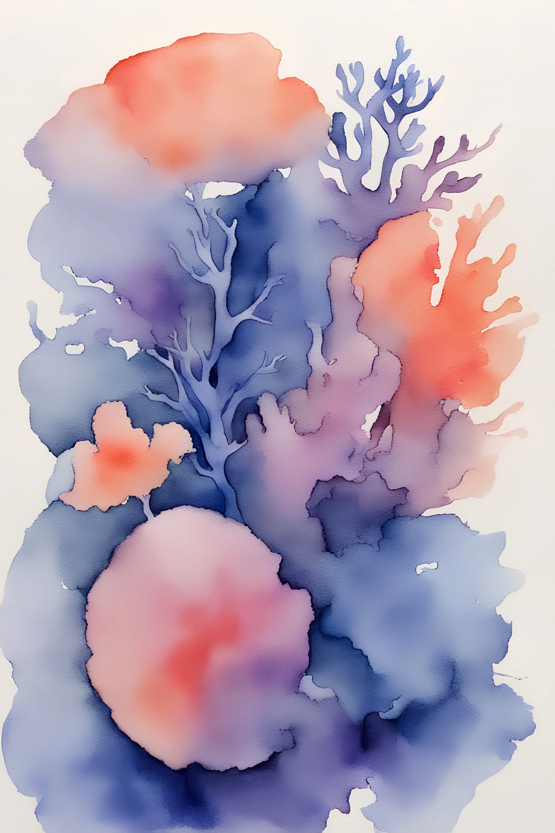 aquarela azul roxa e coral
