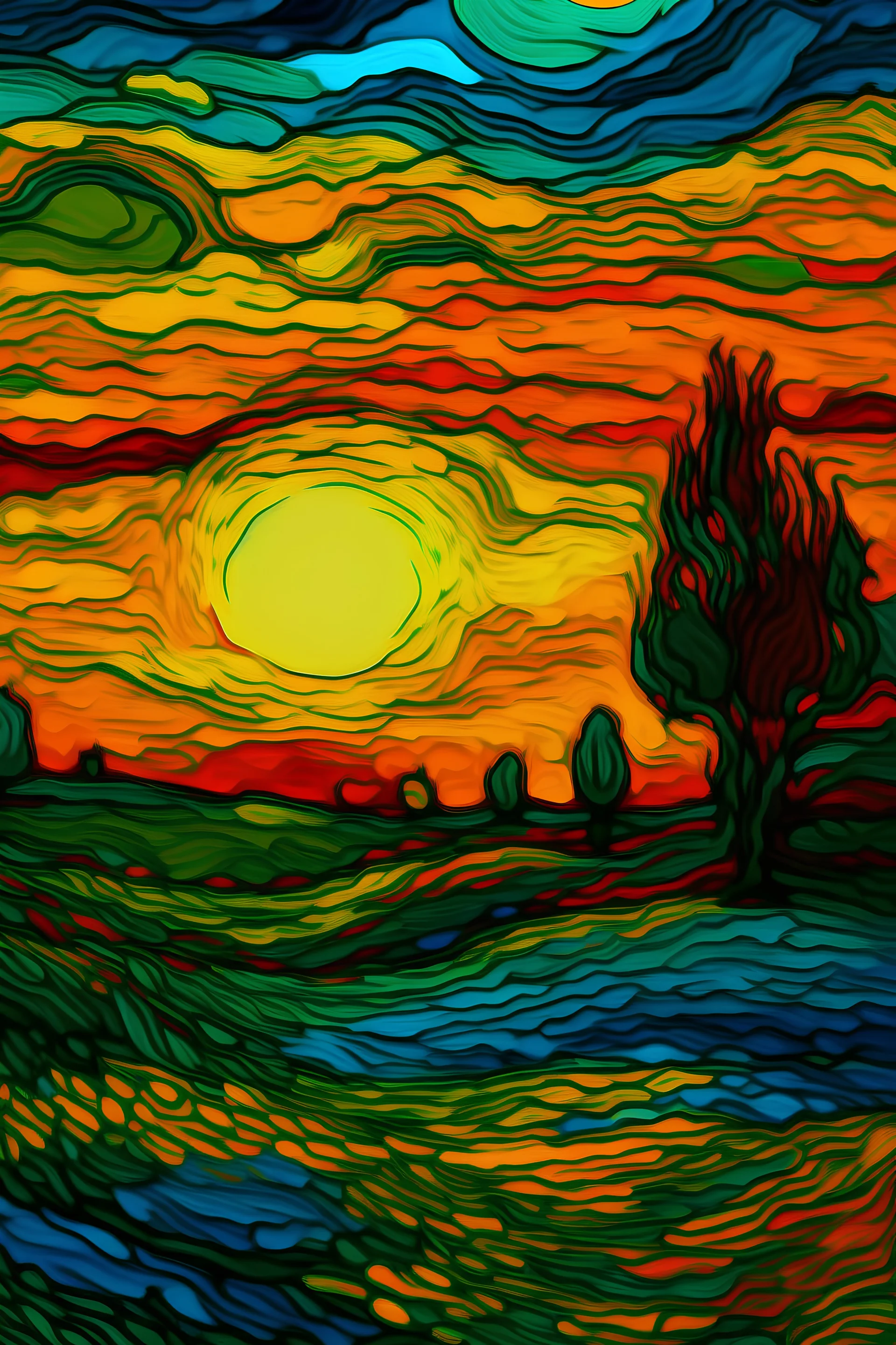 Un calido atarceder despejado al estilo de Van Gogh