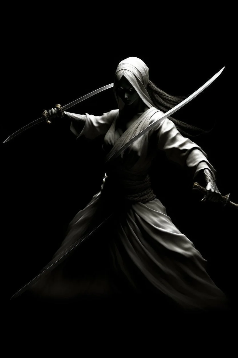 female ghost wielding a long katana, Caravaggio style