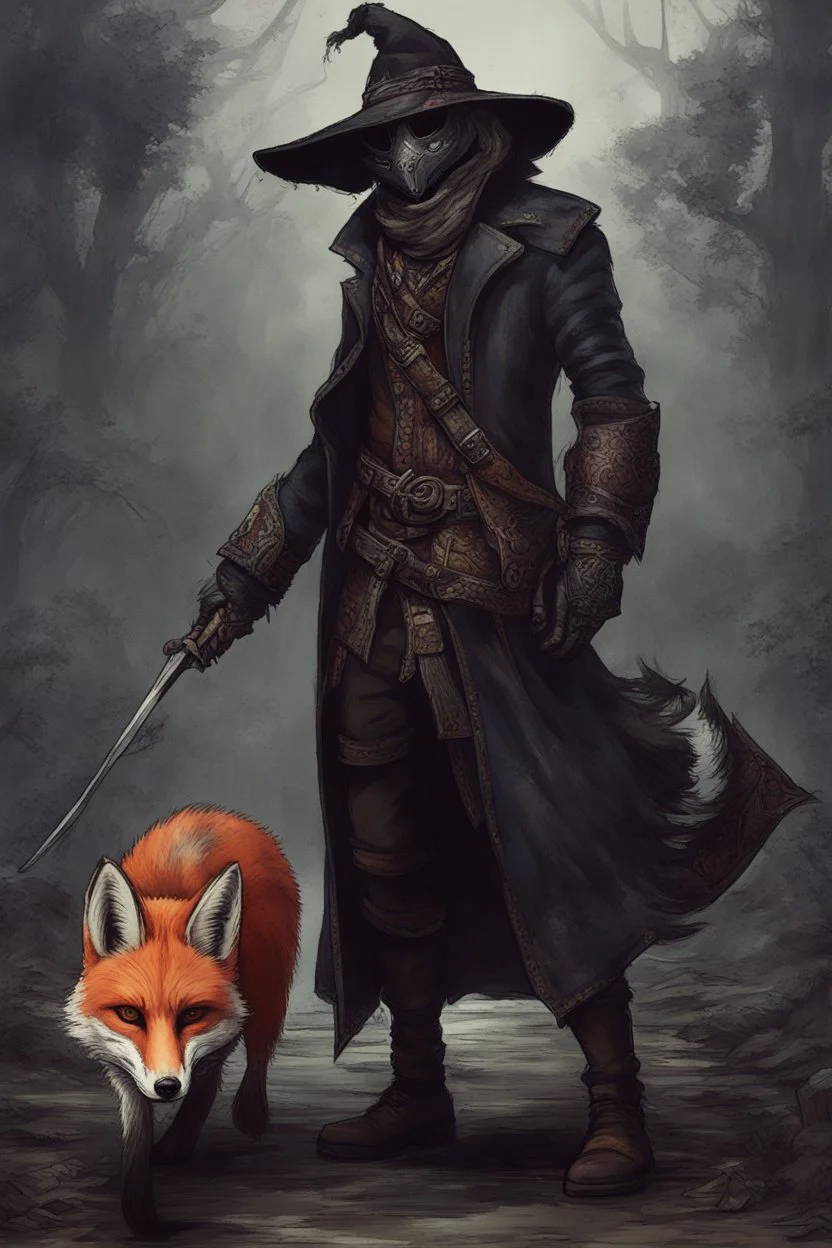 mysterius hunter with fox's mask like bloodborne style