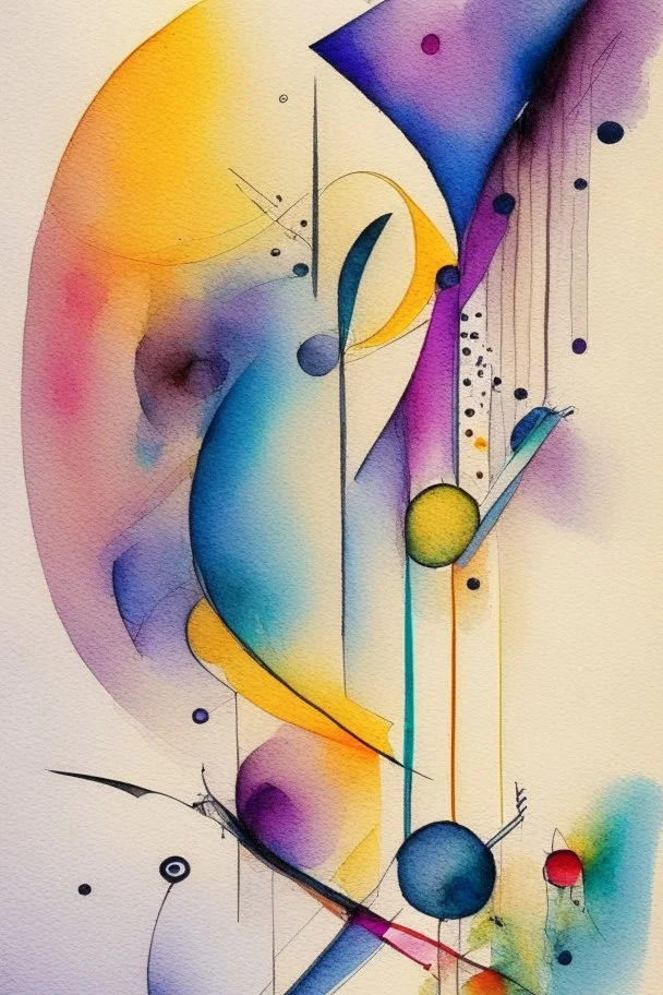 Abstract watercolour art in the style of Kandinsky. sketchy pencil outlines