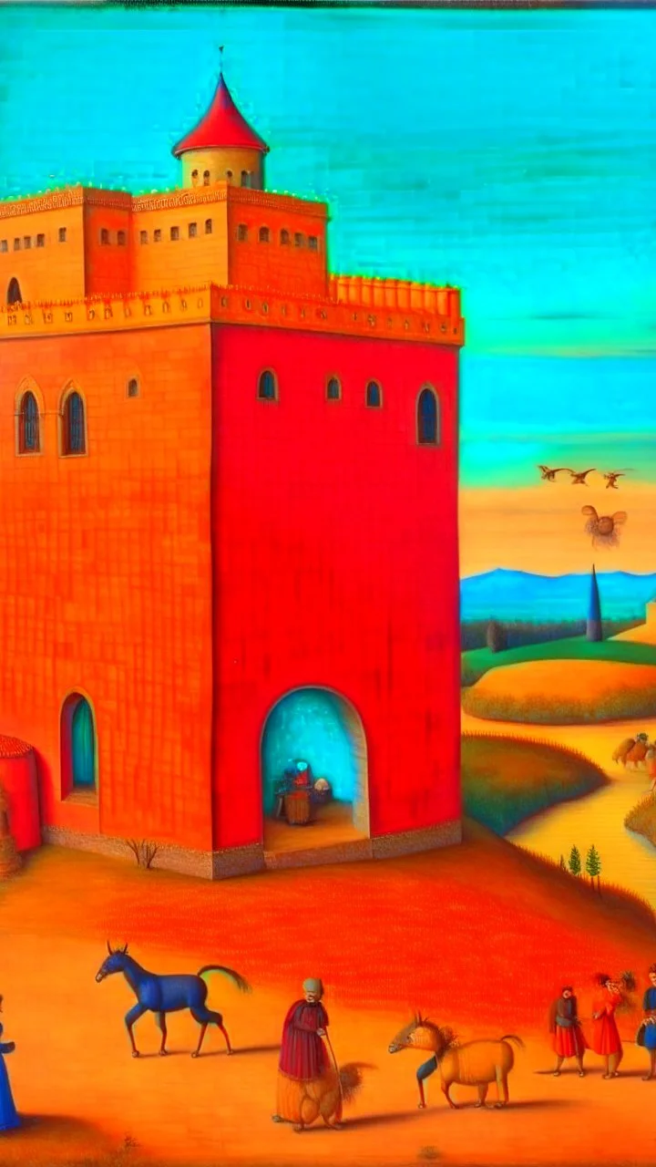 Hieronymus Bosch style , Morocco I’m the desert a big old castle high walls with towers