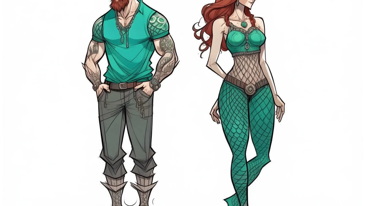 female As for his body, his height is average. Her body is muscular. His hands are powerful. She has no apparent scars. She has a tattoo of a mermaid. She has a large chain around her neck. Her clothes are worn, but in good condition.