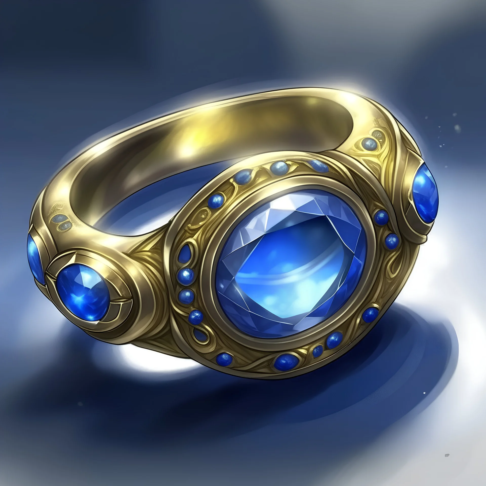 Concept art, one magic ring, only 3 gemstones, sapphire, fantasy