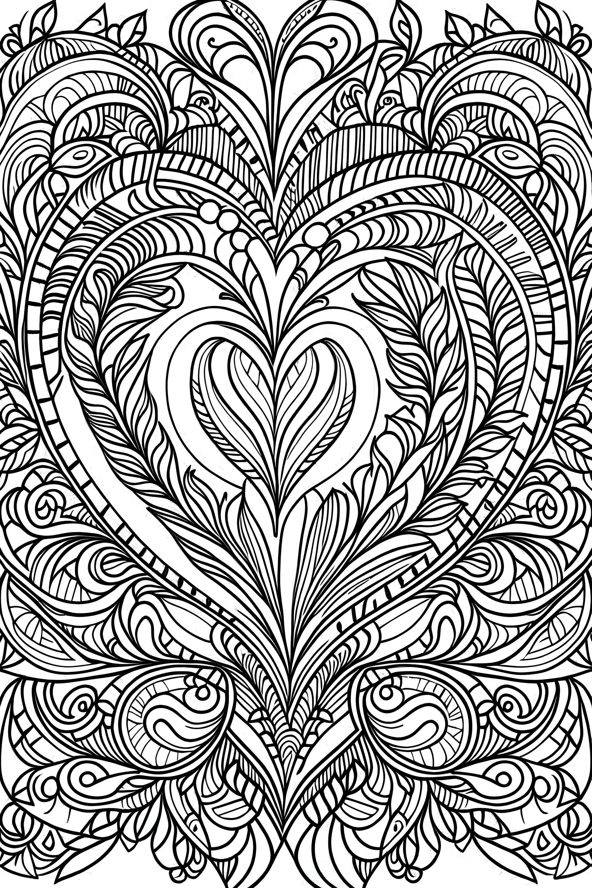 easy coloring page in few details, hearts with flowers in mandala style, clean and smooth lines, white background, no shadows,