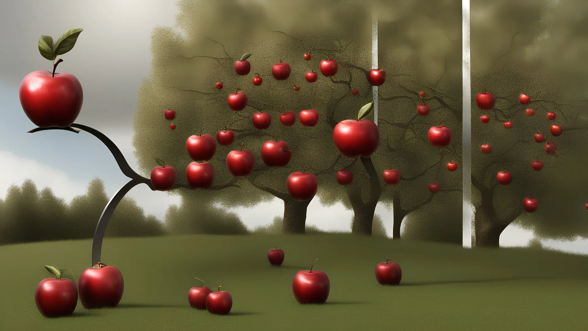 apple tree with apples, made of mirror steel.