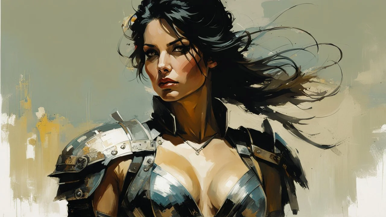 portrait of a woman warrior, hand fist :: Robert McGinnis + Jeremy Mann + Carn Griffiths, clear contours, detailed