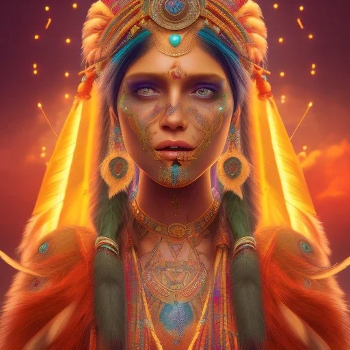 mystic indian woman, perfect, face tattoo, long hair, head and shoulders portrait, cinematic, 8k, dynamic lighting, hyperdetailed, intricately detailed