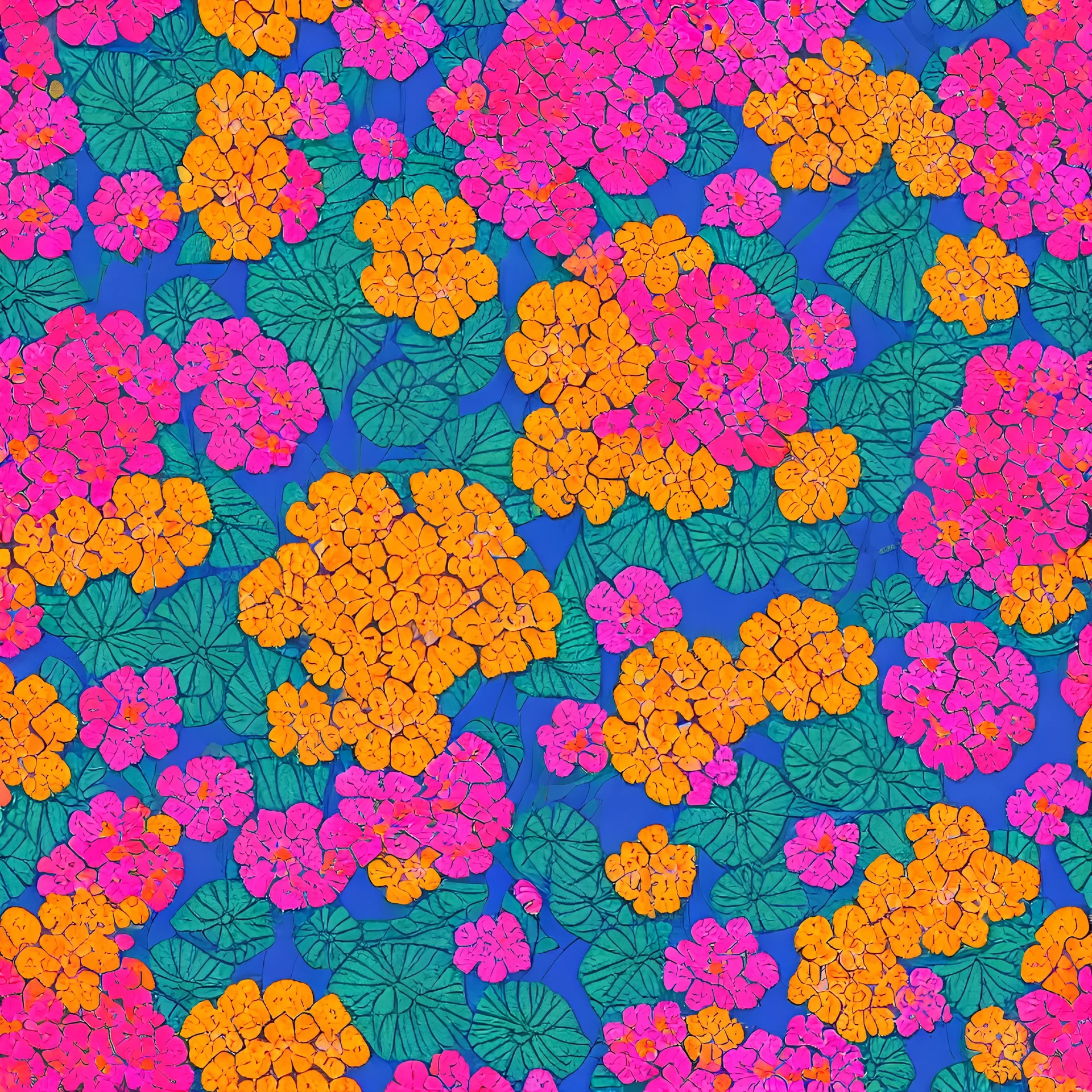 highly detailed painting of beautiful, intricate Lantana flowers, seamless pattern, Afrofuturism