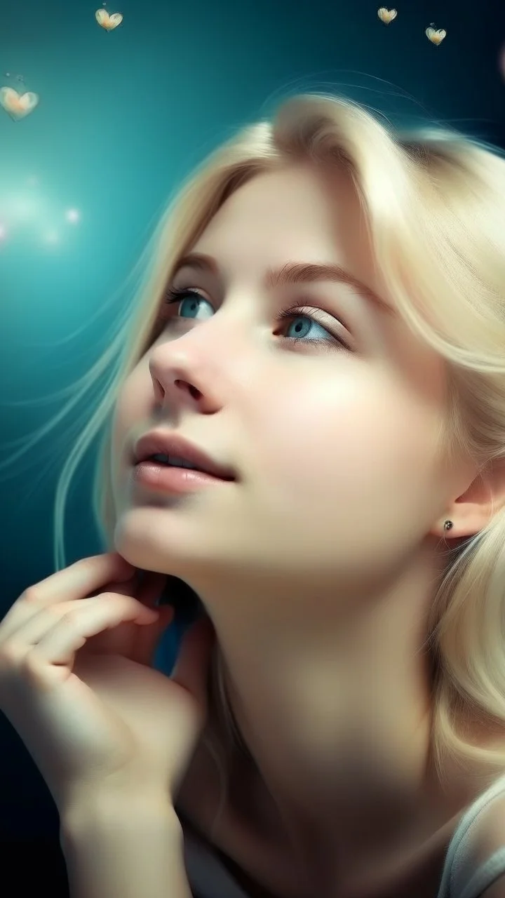 beautiful girl with blond hair dreaming of love world