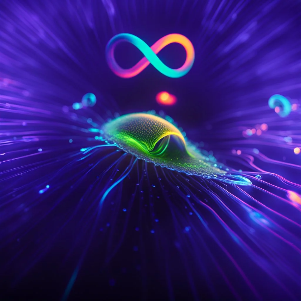 infinity symbol ∞ with vibrant single Bioluminescent Plankton in water, striking, neon, chiaroscuro, dramatic, captivating, powerful, fantasy, beautiful, octane render, 16k post-production, artstation: award-winning: atmospheric: commanding: fantastical: clarity: ultra quality: striking: brilliance: stunning colors: amazing depth; lens: f/11, 35mm