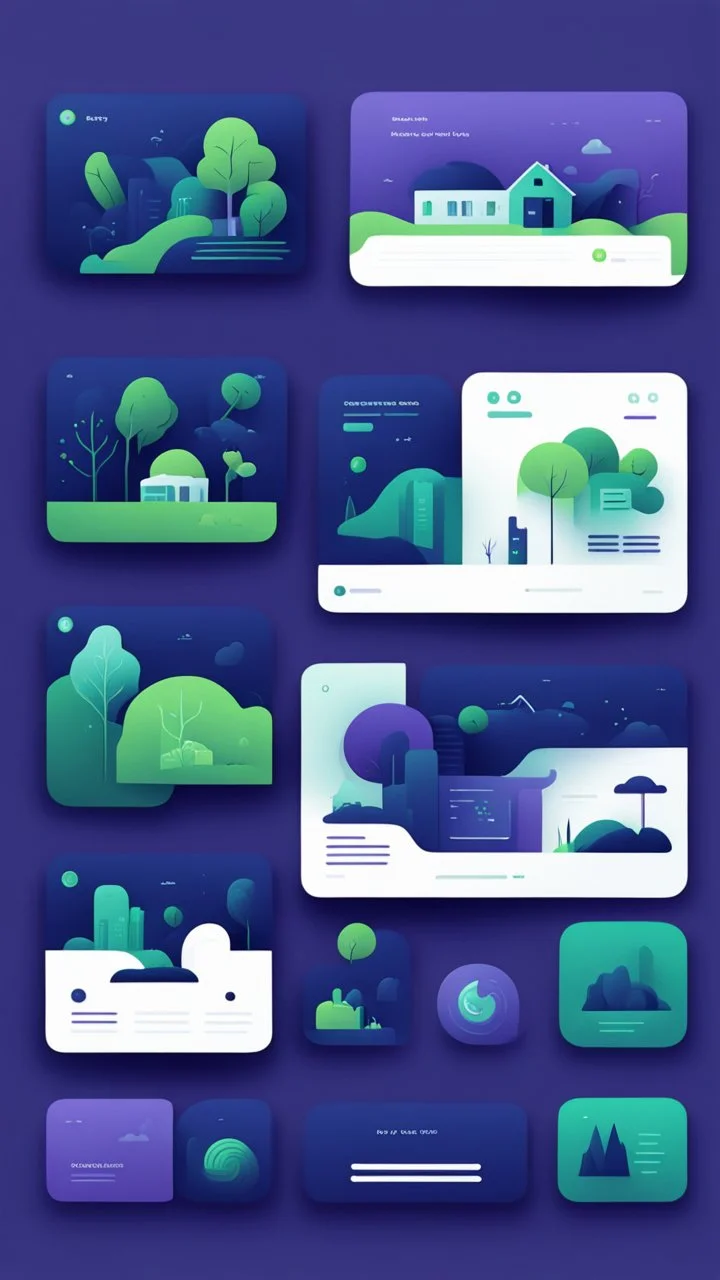 illustrations with a simple art style that show home page use dark blue-purple and energy green and minimal