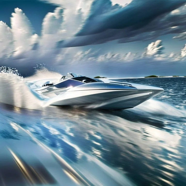 silver lining at the horizon with some modern speed boat