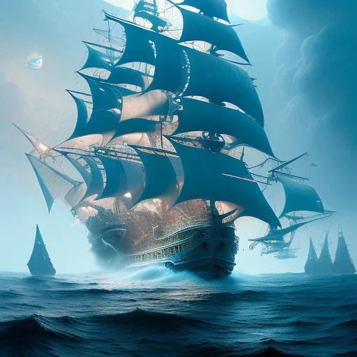 fullbody Drawing of 'The Galleon Ship',intricate detail,andrea bonelli,Kilian Eng,Ohrai,evan lee,Aleksandr Sidelnikov,three quarters frontal aerial view,toned colors,16k