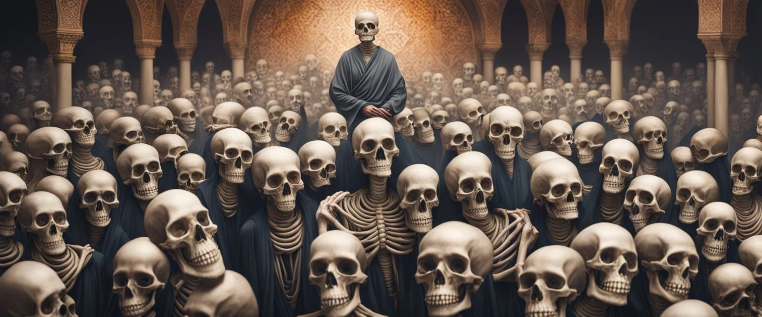 Hyper Realistic Skeletons Crowd with Sufi Background