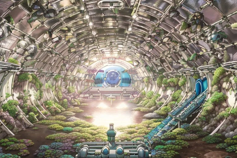 An expansive vault stretches out beneath the Earth's surface, a hidden marvel of solarpunk ethos that combines nature's beauty with cutting-edge technology. This underground sanctuary, more akin to a high-tech greenhouse than a traditional biodome, brings a breath of life and vibrancy to the post-apocalyptic world.