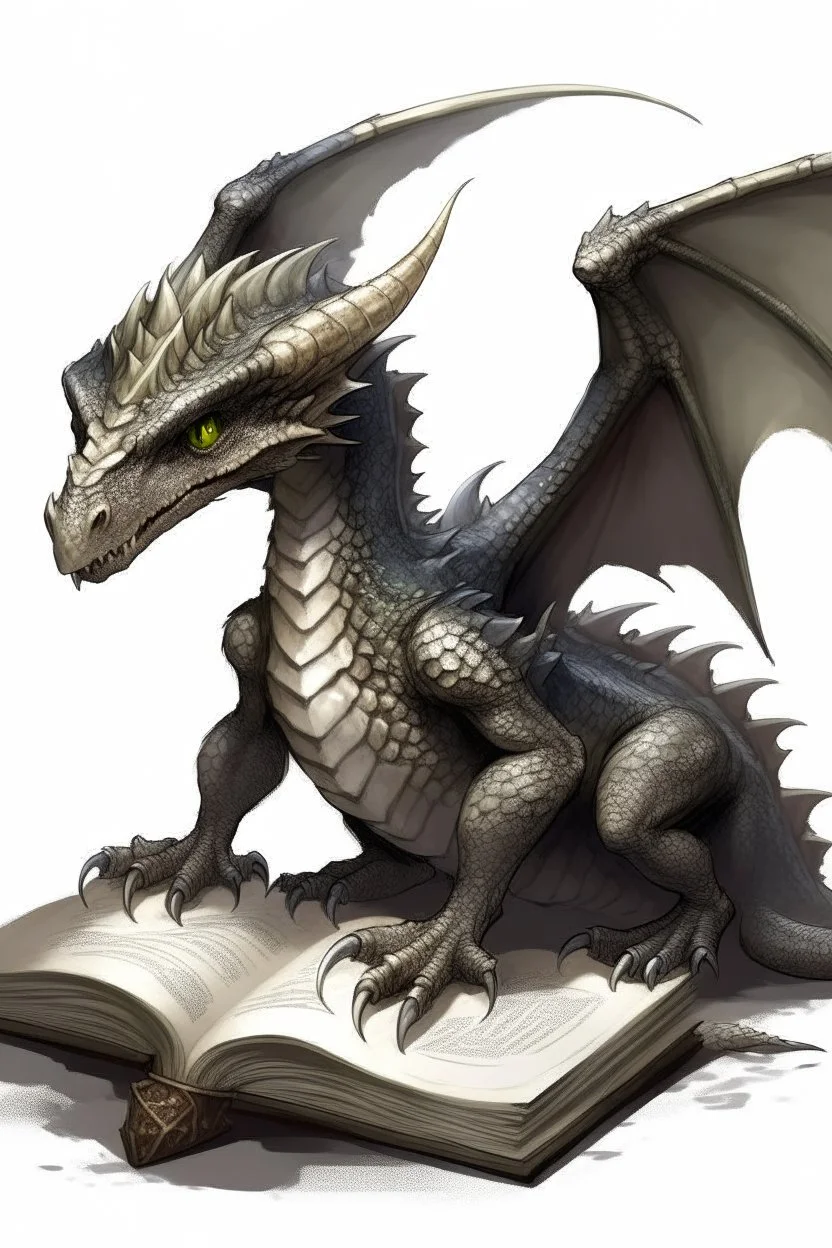small dragon-like creature, grey diamond - shaped scales, bjg magic book