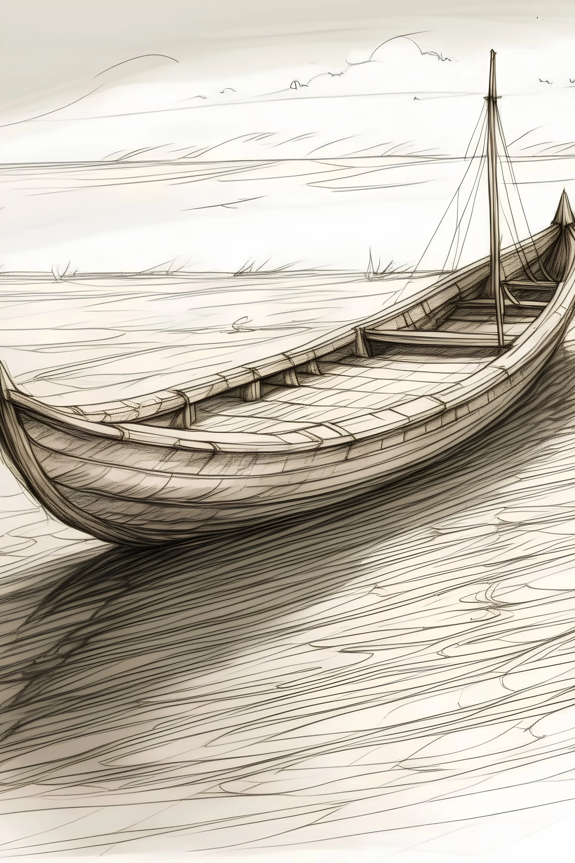 Boceto de una canoa a orillas del mar al estilo de da vinci
