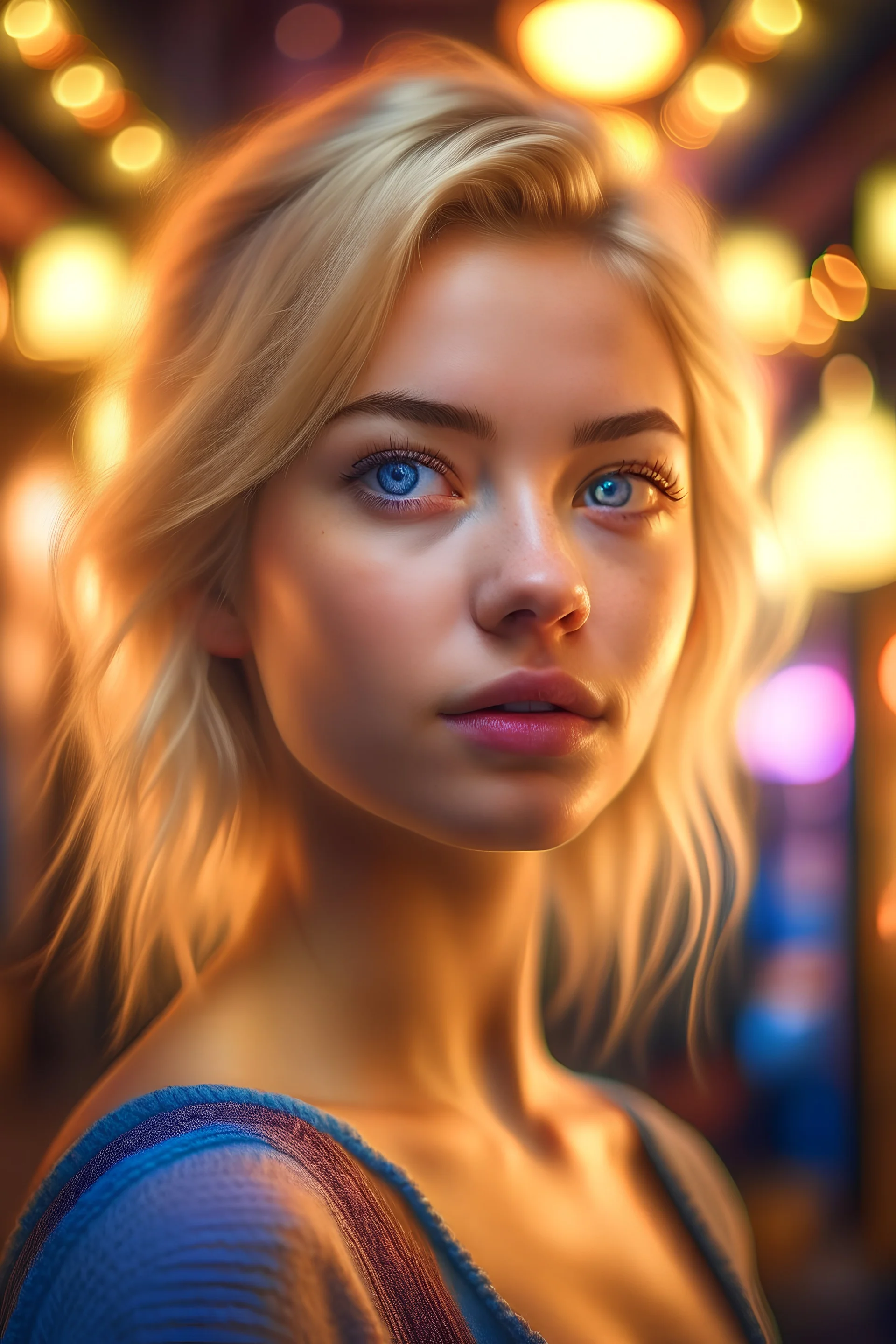 Ultra realistic photo beautiful blonde woman HOF, professional photographer, captured with professional DSLR camera, trending on Artstation, 64k, ultra detailed, ultra accurate detailed, bokeh lighting, surrealism, Thomas Kinkade background, intricate, epic, peach fuzz, detailed ,full size, science, technology,future,electric ,futuristic style, design, practicality,manufactura