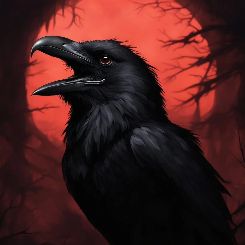 "Generate a high-resolution image of a very macabre crow. The scene should be set in dim, shadowy lighting, giving the atmosphere a dark and eerie feeling. The crow should have sinister, menacing features, with ragged feathers, sharp talons, and piercing eyes that glow faintly. Ensure that the background is ominous, perhaps with hints of fog or a moonlit graveyard, adding to the overall spooky ambiance. The entire image should convey a sense of dread and mystery." resolution 60k