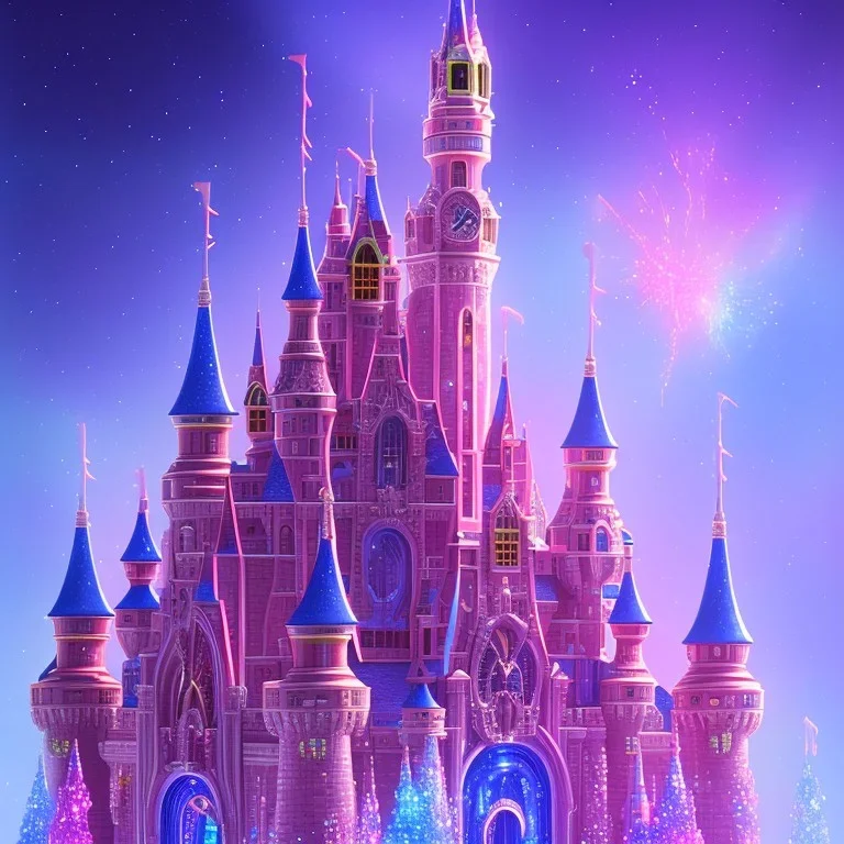 luminous pink, blue, sparkle castle